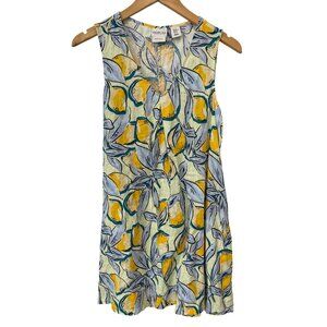 Rachel Zoe Lemon Print Sleeveless Linen Dress Sz XS Yellow Blue Casual Bohemian